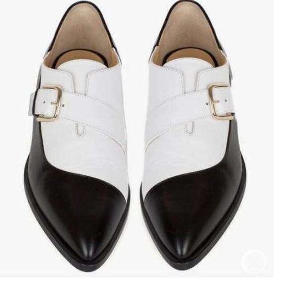 Handmade Two-Tone Leather Monk Strap Shoes: Black & White Dress Shoes