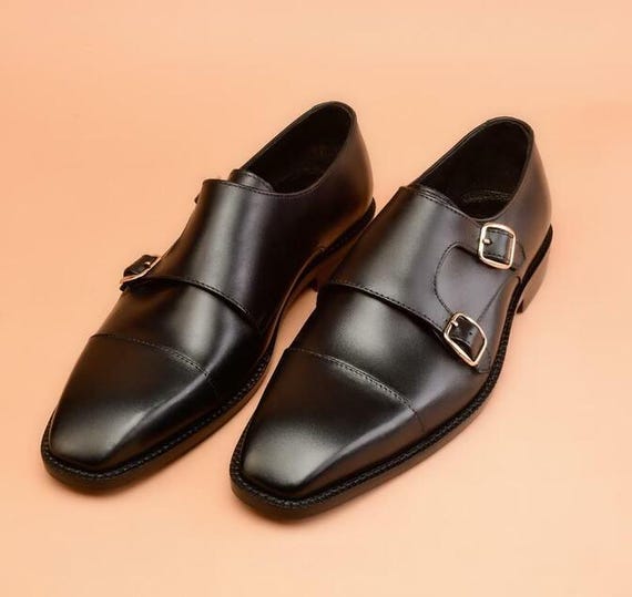 Handmade Black Double Monk Strap Shoes for Men | Genuine Leather Formal & Business Dress Shoes