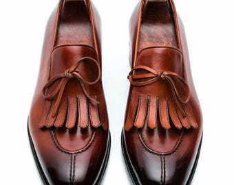 Handgefertigte Herren Braun Fransen Quaste Loafers | Slip-On Abendschuhe | Luxus Leder Casual formelle Schuhe