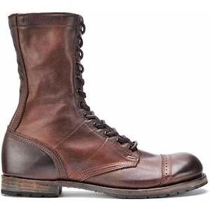 Handgefertigte Springerstiefel aus braunem Leder: Vintage Militär Schnürstiefeletten