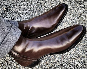 Handmade Brown Leather Chelsea Boots: Polished Ankle Dress Boots