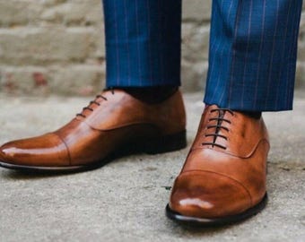 Genuine Classic Light Brown Leather Handcrafted Men's Oxford Formal Dress  Shoes - Etsy