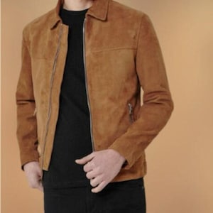 Handmade Men's Tan Suede Jacket - Stylish and Durable Biker Jacket for Everyday Wear