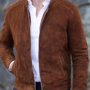 Handmade Men's Brown Suede Jacket - Classic, Stylish, and Comfortable Biker Jacket