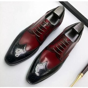 black and burgundy dress shoes Wingtip Oxford dress shoes