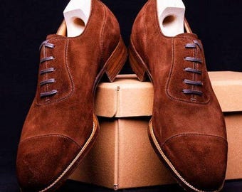 Handmade Brown Suede Oxford Shoes: Elegant Leather Sole Dress Shoes