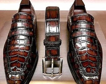 Handgefertigte Braun Alligator Textur Loafers | Herren Penny Loafer Abendschuhe | Exotische Print Slip-On Schuhe