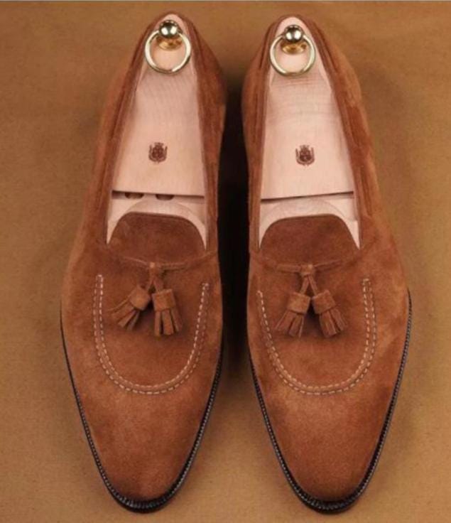 FSJ Men\'s Brown Vintage Tassel Casual Loafers Slip-On Suede Luxury Dress Shoes Suede Loafers Men Tassel Slip On Leather Casual Shoes  main image 2