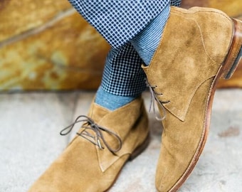 Handmade Tan Suede Chukka Boots: Italian Leather Desert Boots