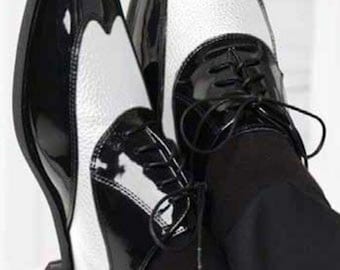 Handmade Black & White Leather Oxford Shoes: Two-Tone Formal Dress Shoes