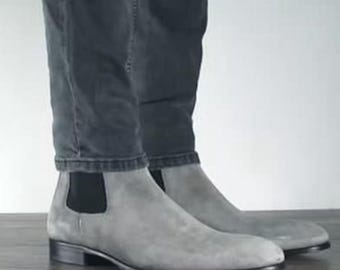 Handgemaakte grijze suède chelseaboots: enkellaarzen voor heren