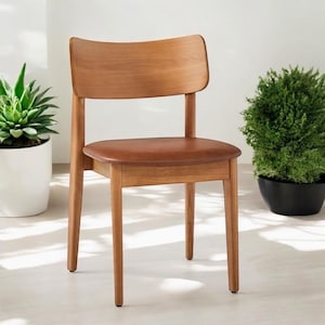 Ready to Ship Mid-Century Modern Chair with Arms - Wooden Dining Chair with Wooden Arms - Leather Chairs - Modern - Chairs for Living Room