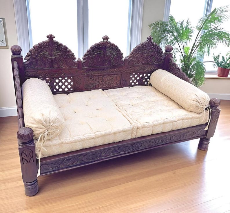 Hand Carved Mango Wood Daybed Indian Vintage Style Sofa Etsy Hand Carved Mango Wood Daybed Indian Vintage Style Sofa Etsy