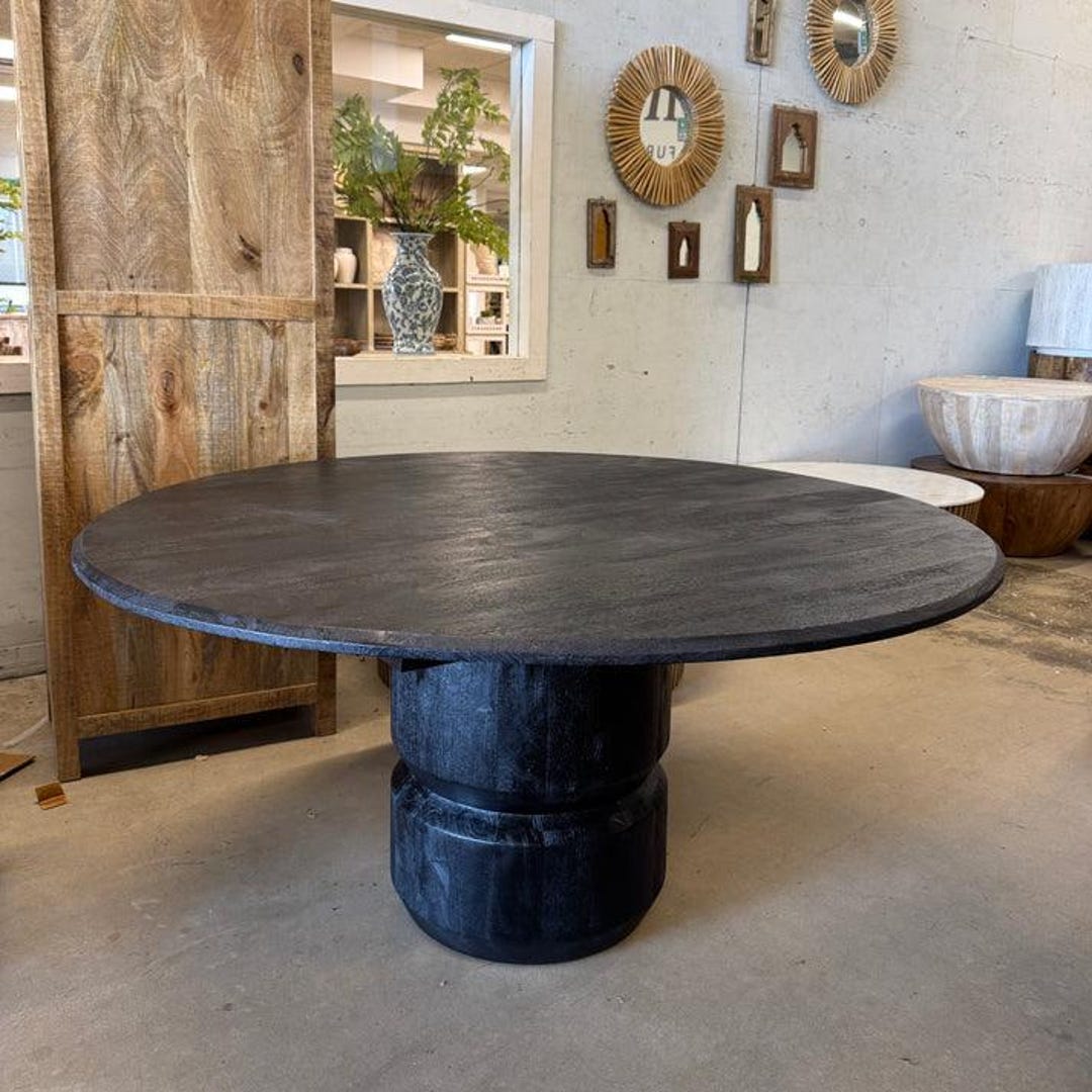 Solid Wood Round Dining Table | Handcrafted Pedestal Base, Rustic ...