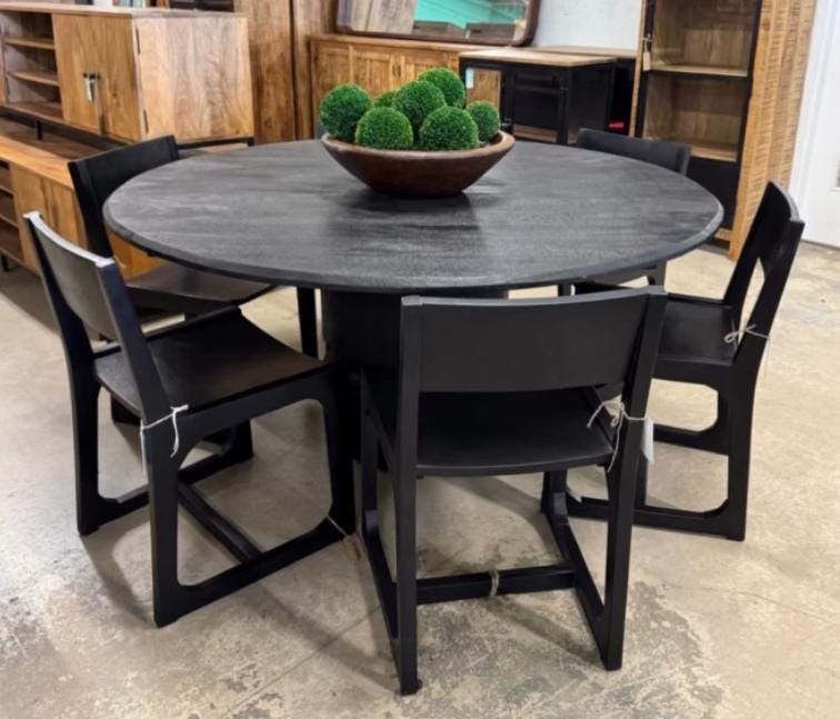 Solid Wood Round Dining Table | Handcrafted Pedestal Base, Rustic ...