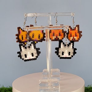 Stardew Valley Cat Earrings Gray Yellow Orange Perler Mini Bead Lightweight Fun Earrings Gamer Accessories image 1
