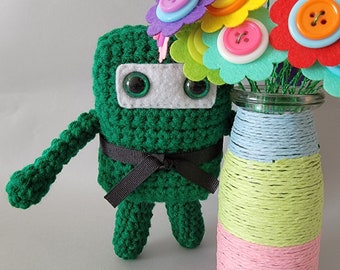 Mini Ninja Plush - Paddy Green - Study Buddy - Desk Pal - Office Buddy - Emerald Bright Green - Glitter Eyes