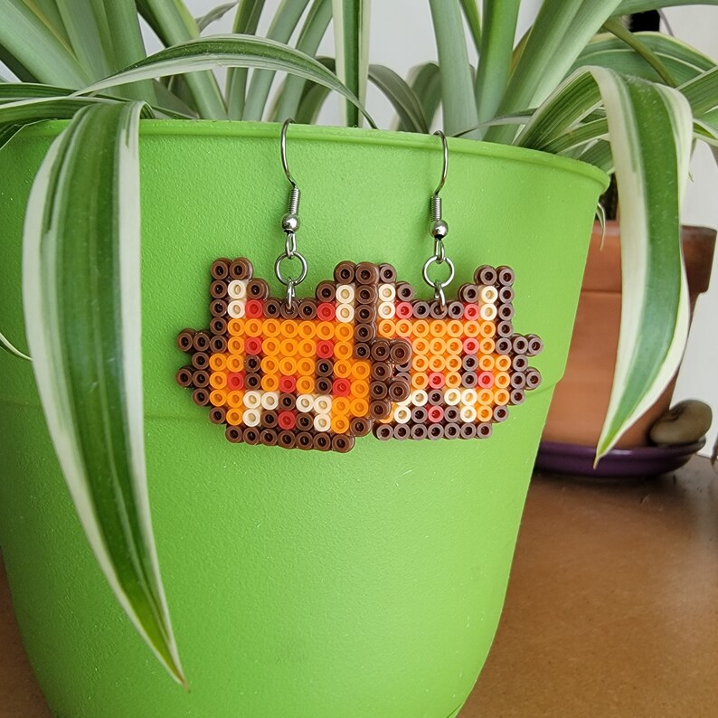 Stardew Valley Cat Earrings Gray Yellow Orange Perler Mini Bead Lightweight Fun Earrings Gamer Accessories image 3