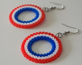 Patriotic Geometric Hoop Ring Earrings - Red White and Blue - Lightweight Bold Earrings