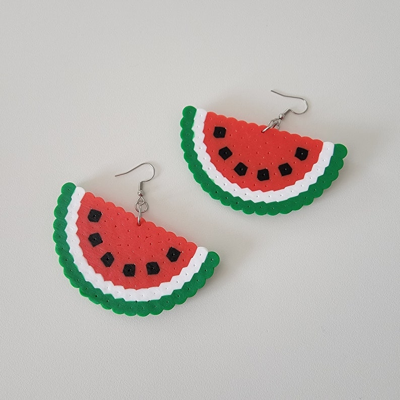 Watermelon Slice Dangle Earrings Large or Small Red Green White Black Lightweight Bold Statement Earrings image 3