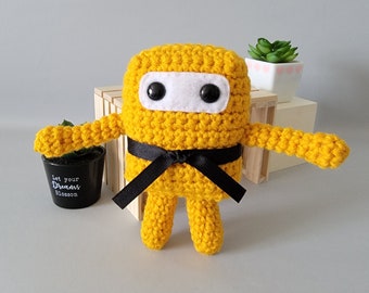 Mini Ninja Plush - Gold - Study Buddy - Desk Pal - Office Buddy - Pocket Pal - Gold Mustard Saffron