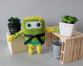 Mini Ninja Plush - Grassy - Study Buddy - Desk Pal - Office Buddy - Green speckles and color block - Glitter Eyes