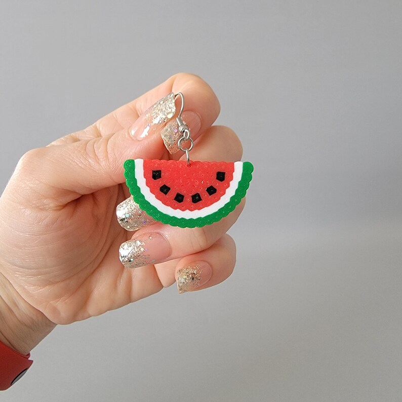 Watermelon Slice Dangle Earrings Large or Small Red Green White Black Lightweight Bold Statement Earrings Small