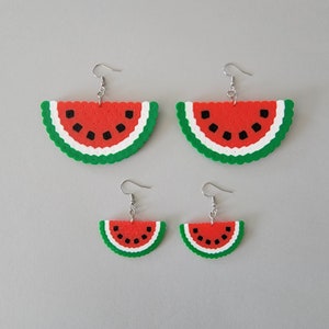 Watermelon Slice Dangle Earrings Large or Small Red Green White Black Lightweight Bold Statement Earrings image 1