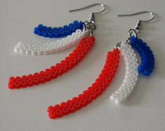 Patriotic Dangle Drop Curves Earrings - Red White and Blue - Lightweight Bold Earrings
