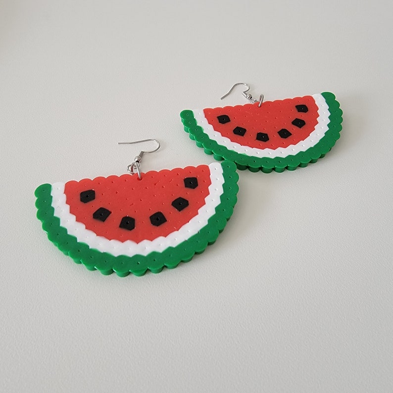 Watermelon Slice Dangle Earrings Large or Small Red Green White Black Lightweight Bold Statement Earrings image 4
