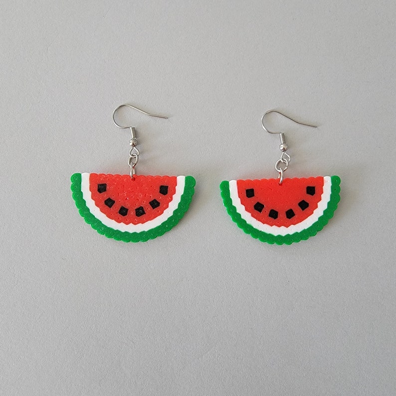 Watermelon Slice Dangle Earrings Large or Small Red Green White Black Lightweight Bold Statement Earrings image 8
