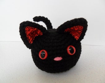 Furrball Kitty Cat by Lilac's Lovables - Black and Red with Pink Nose