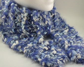 Blue Frost Quadruple Knit Chunky Skinny Scarf OOAK