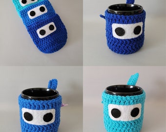 Blue Ninja Mug Cozy & Coaster - Royal - Blue - Turqua - Light Blue Sky Aqua Turquoise