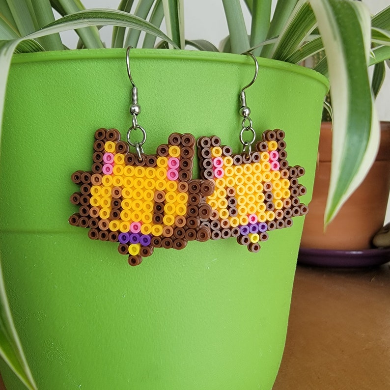 Stardew Valley Cat Earrings Gray Yellow Orange Perler Mini Bead Lightweight Fun Earrings Gamer Accessories image 4