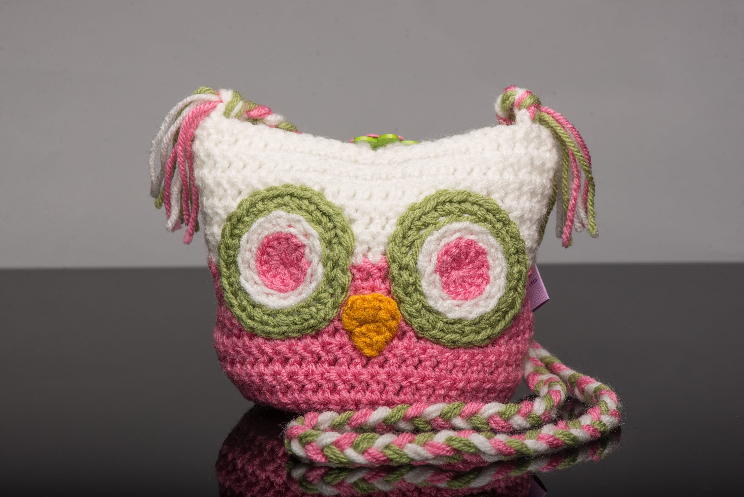 Owl Shoulder Bag - Perfect Pink Fern Green and Off White