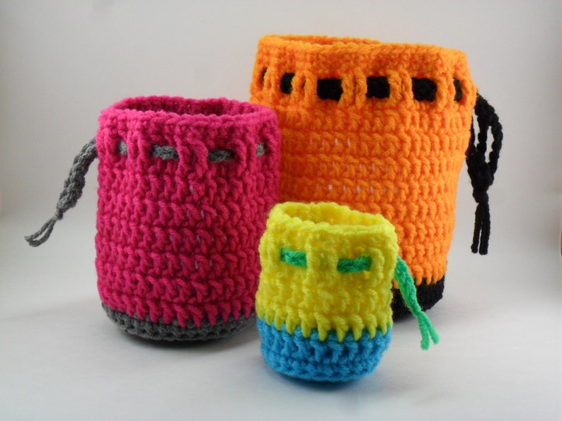 Drawstring Bag Set Digital Download PDF Crochet Pattern DIY Coin Purse Pouch image 2