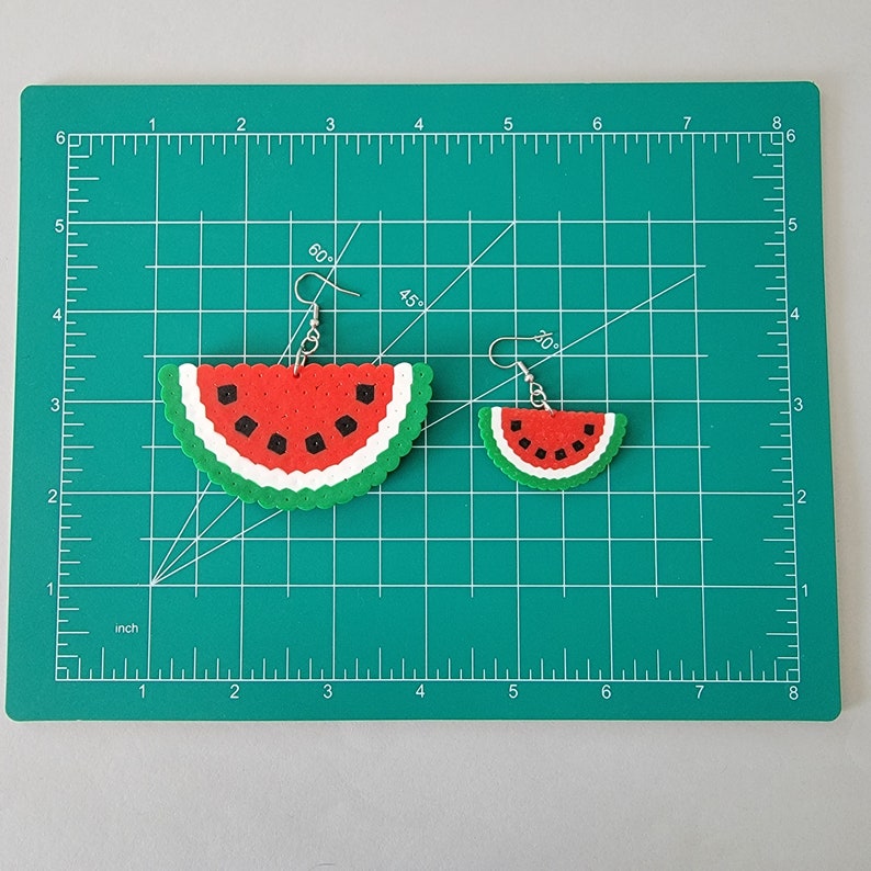 Watermelon Slice Dangle Earrings Large or Small Red Green White Black Lightweight Bold Statement Earrings image 6