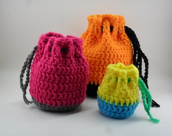 Drawstring Bag Set - Digital Download PDF Crochet Pattern - DIY Coin Purse Pouch