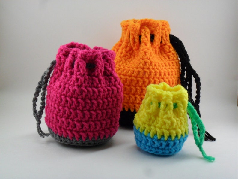 Drawstring Bag Set Digital Download PDF Crochet Pattern DIY Coin Purse Pouch image 1