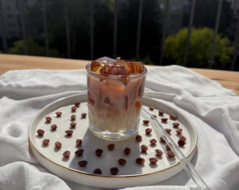 Handmade Iced Latte Candle | Soy Wax Coffee Scented Candle | Realistic Drink Candle with Ice Cubes | Perfect Gift for Coffee Lovers
