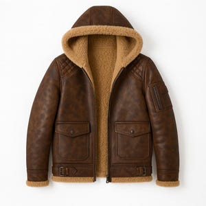 Herren Lammfell-Bomberjacke mit Kapuze: Echter Schaffell-Fliegermantel
