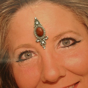Genuine Stone Bindis in Lightweight Oxidized Silver-Plated Brass image 3