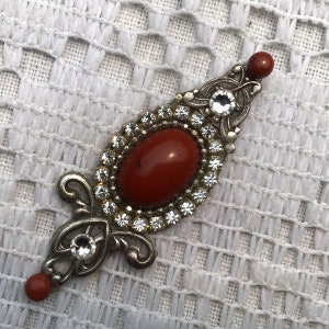 Genuine Stone Bindis in Lightweight Oxidized Silver-Plated Brass Red Jasper