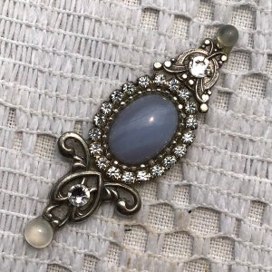 Genuine Stone Bindis in Lightweight Oxidized Silver-Plated Brass Blue Lace Agate