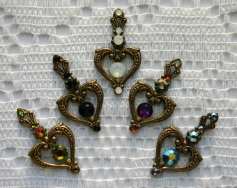 Swarovski Crystal Heart Bindis in Oxidized Brass