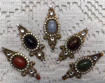 Large Genuine Gemstone Bindis in Lightweight Oxidized Brass