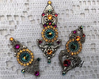 Multi Colored Swarovski Crystal Bindis in Oxidized Silver-Plated Brass