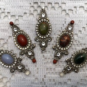 Genuine Stone Bindis in Lightweight Oxidized Silver-Plated Brass image 1