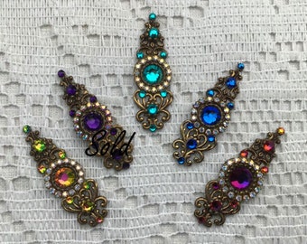 Extra Large Swarovski Crystal Bindis in Lightweight Oxidized Brass